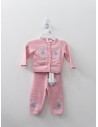 set pantalon  y sueter tejidos rosado con mariposas azules, nuevo