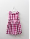 vestido cuadros blancos y fucsias