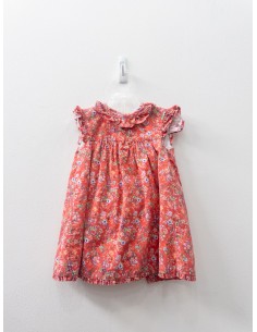 vestido rojo con flores azules