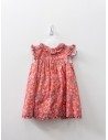 vestido rojo con flores azules