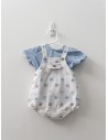 set top celeste y romper con ositos bordados, manchado