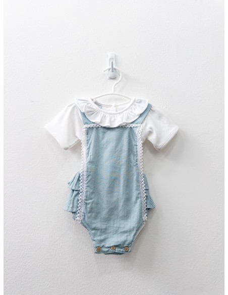 set enterizo blanco con romper cuadros turquesas