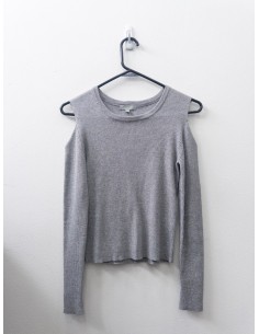 top manga larga con huecos plateado