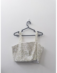 set falda brocada verde con blanco y top, nuevo
