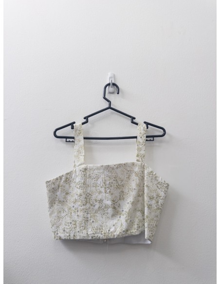 set falda brocada verde con blanco y top, nuevo