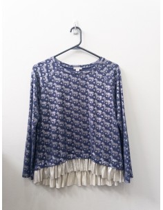 camiseta manga larga azul con caballos plateados