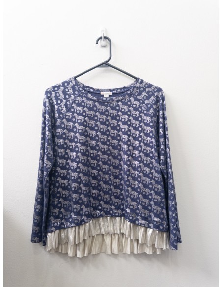 camiseta manga larga azul con caballos plateados