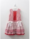 vestido rojo con encaje beige