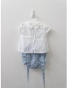set romper celeste con top blanco lino