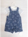 set enterizo azul con perros blancos y top rayas azules
