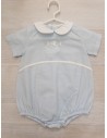 enterizo celeste con cuello y cinta pecho blanca