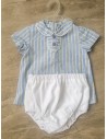set calzon blanco y camisa celeste rayas amarillas
