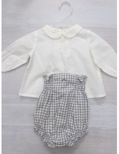 set calzon cuadros grises y top blanco