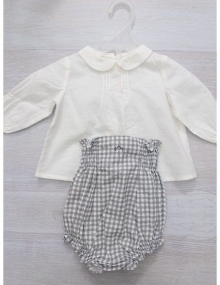 set calzon cuadros grises y top blanco