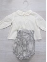 set calzon cuadros grises y top blanco