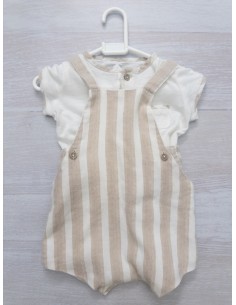 set enterizo rayas beige y top blanco