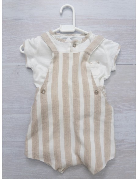 set enterizo rayas beige y top blanco