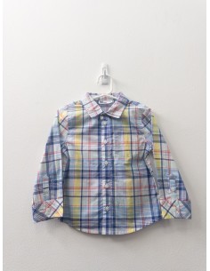 camisa manga larga cuadros azules y amarillos