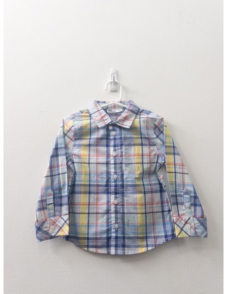 camisa manga larga cuadros azules y amarillos