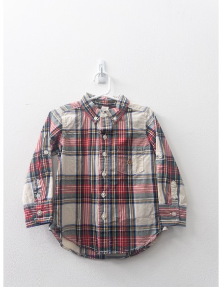 camisa manga larga cuadros rojos y verdes con beige