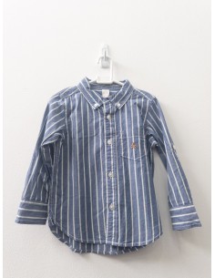 camisa manga larga azul con rayas verdes y blancas