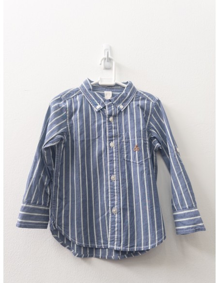 camisa manga larga azul con rayas verdes y blancas