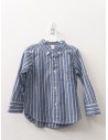 camisa manga larga azul con rayas verdes y blancas