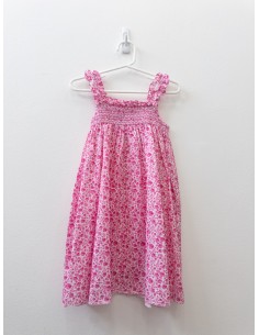 vestido blanco flores fucsias sin mangas