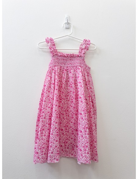 vestido blanco flores fucsias sin mangas