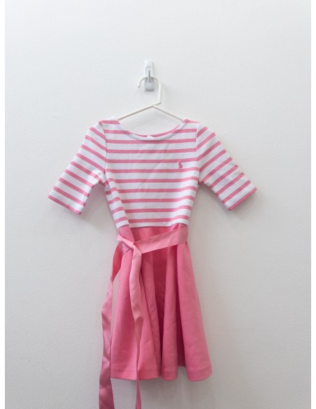 vestido falda rosada y top rayas rosadas