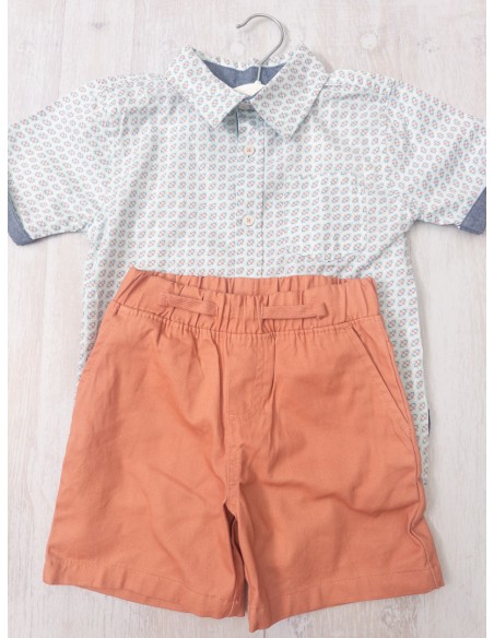 set camisa cuadros turquesas y salmon