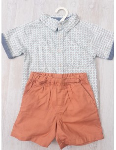 set camisa cuadros turquesas y salmon