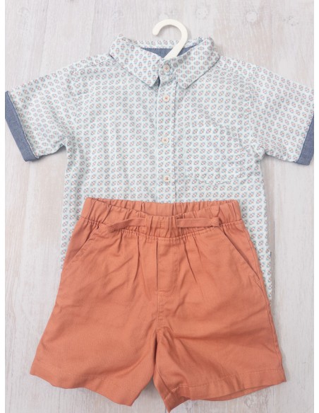 set camisa cuadros turquesas y salmon