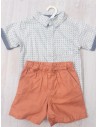 set camisa cuadros turquesas y salmon
