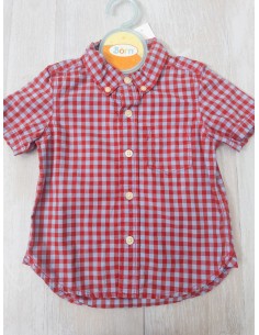 camisa manga corta cuadros celestes y rojos