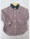 camisa manga larga cuadros rojos verdes y blancos, cuello verede