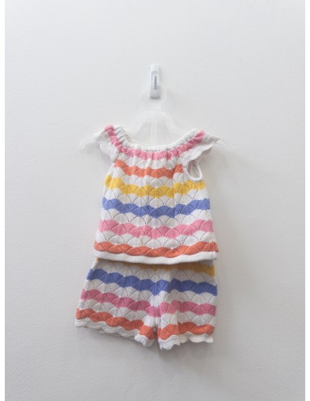 set punto blanco con filas de colores rosado, naranja, amarillo