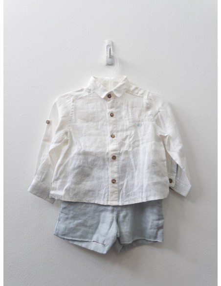 set camisa lino blanca y short celeste