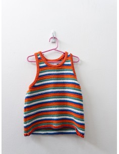 set blusa y falda de punto rayas naranjas azules y verdes