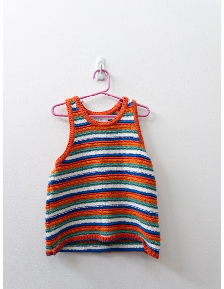 set blusa y falda de punto rayas naranjas azules y verdes