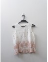 set falda y blusa de lino con detalles de flores rosadas