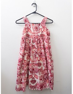 vestido beige con dibujos fucsias