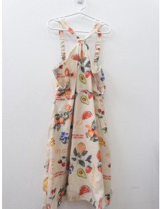 vestido beige de lino con frutas
