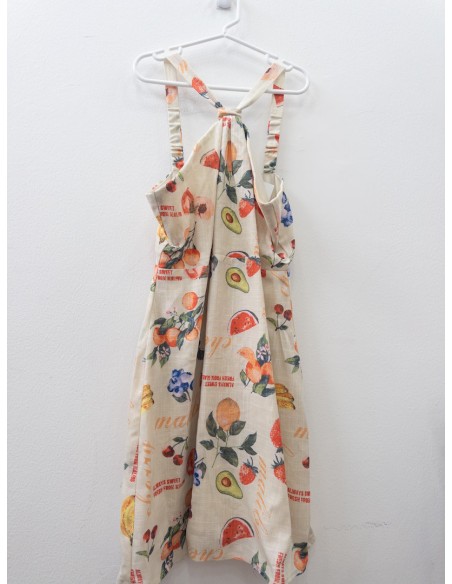 vestido beige de lino con frutas