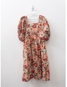 vestido flores rojas y coral con hojas verdes