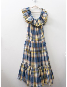 vestido cuadros amarillos azules y naranjas