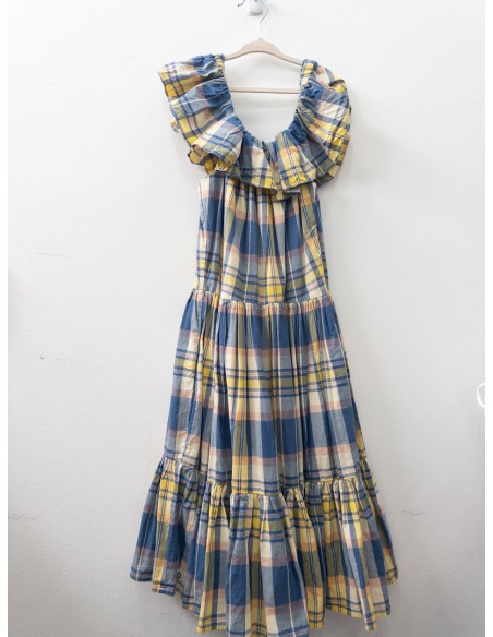 vestido cuadros amarillos azules y naranjas