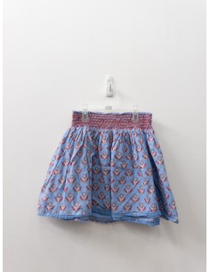 falda azul con print beige con coral