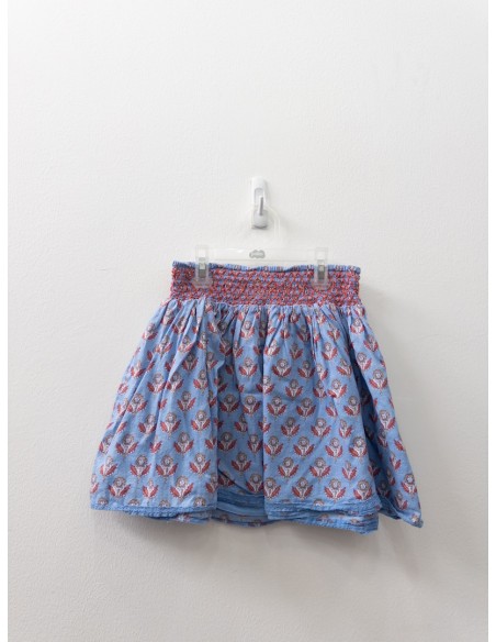falda azul con print beige con coral