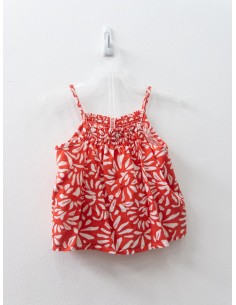 set falda y top rojo con hojas beige